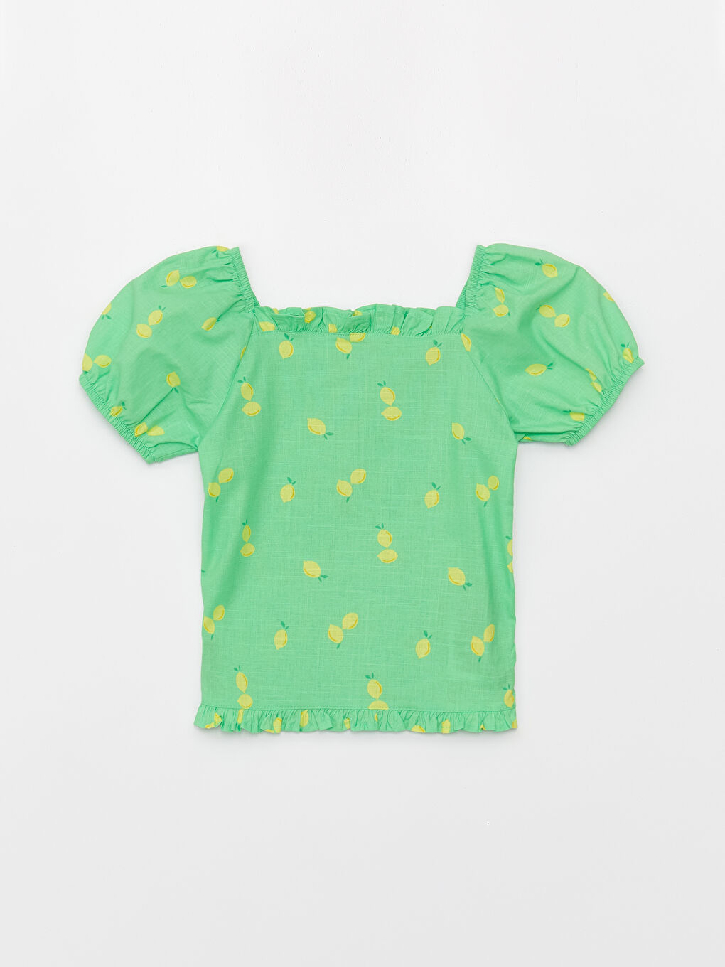 қыздарға арналған шаршы жағалы принтті қысқа жең блузка