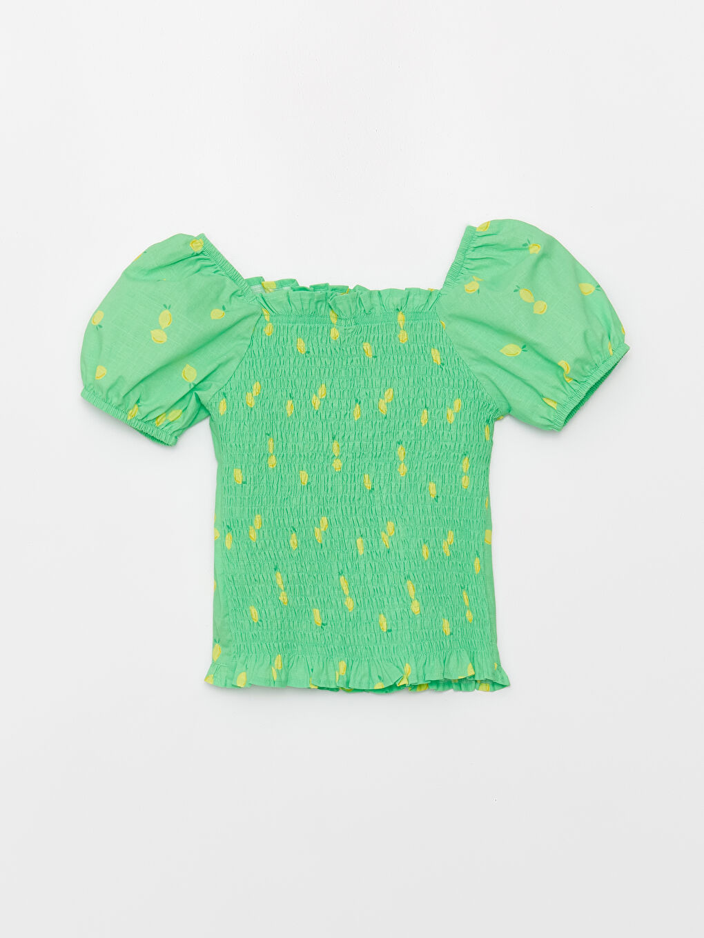 қыздарға арналған шаршы жағалы принтті қысқа жең блузка-2