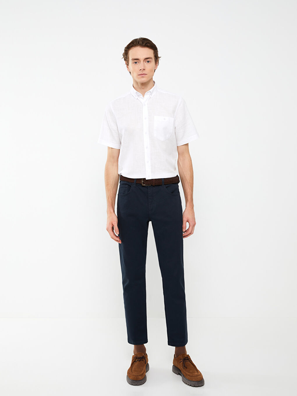 Regular Fit Short Sleeve Linen Blended Men's Shirt -S37230Z8-Q6K