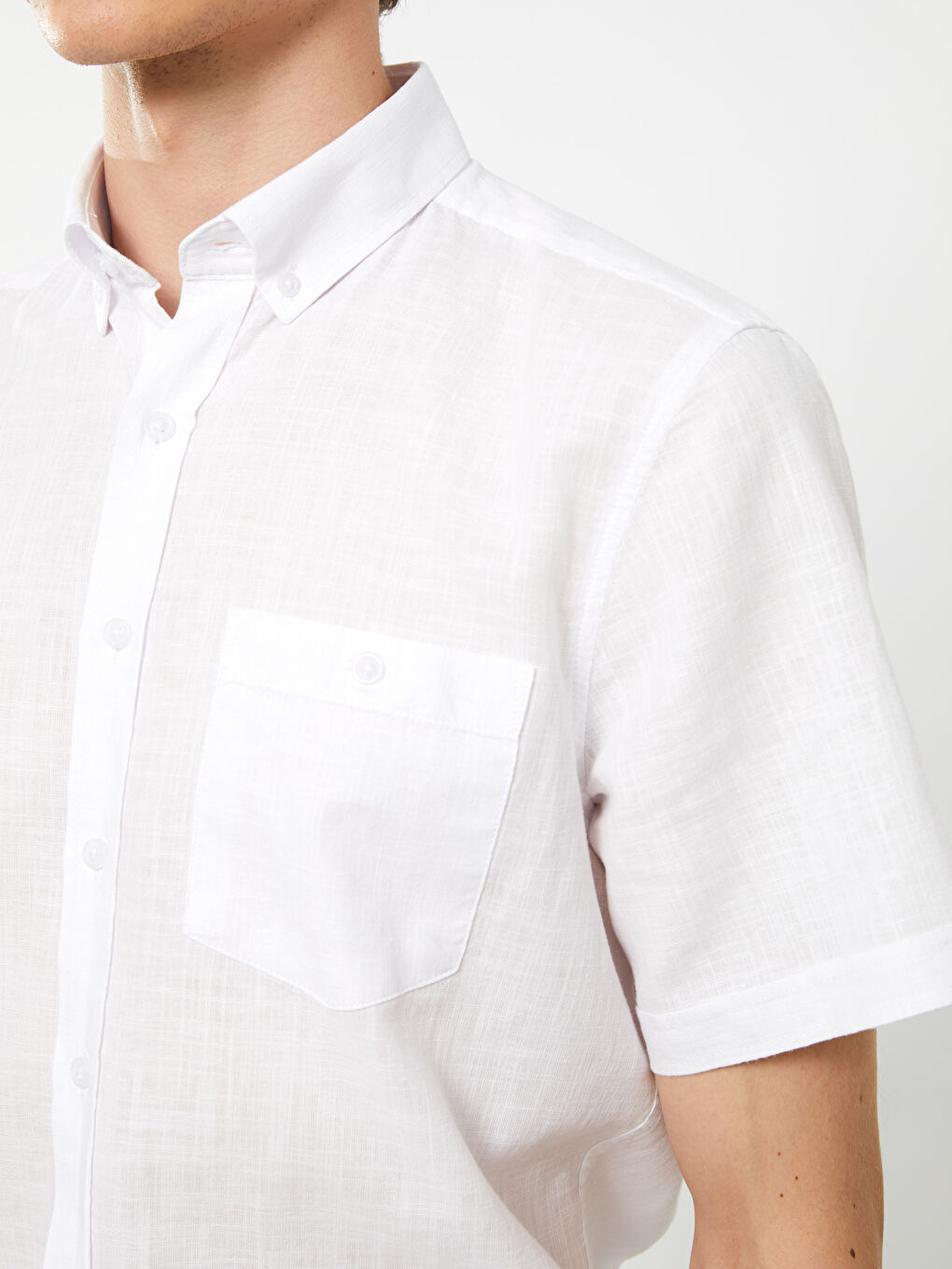 Regular Fit Short Sleeve Linen Blended Men's Shirt -S37230Z8-Q6K