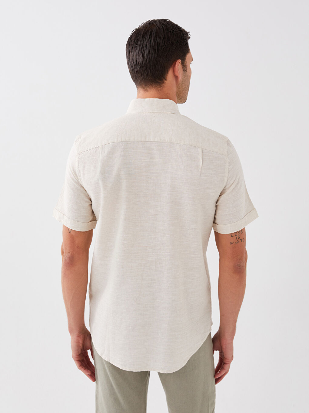Bej Regular Fit Kısa Kollu Keten Karışımlı Erkek Gömlek-4