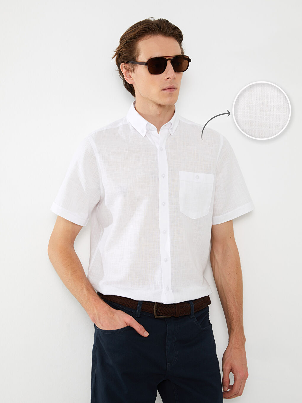 Regular Fit Short Sleeve Linen Blended Men's Shirt -S37230Z8-Q6K