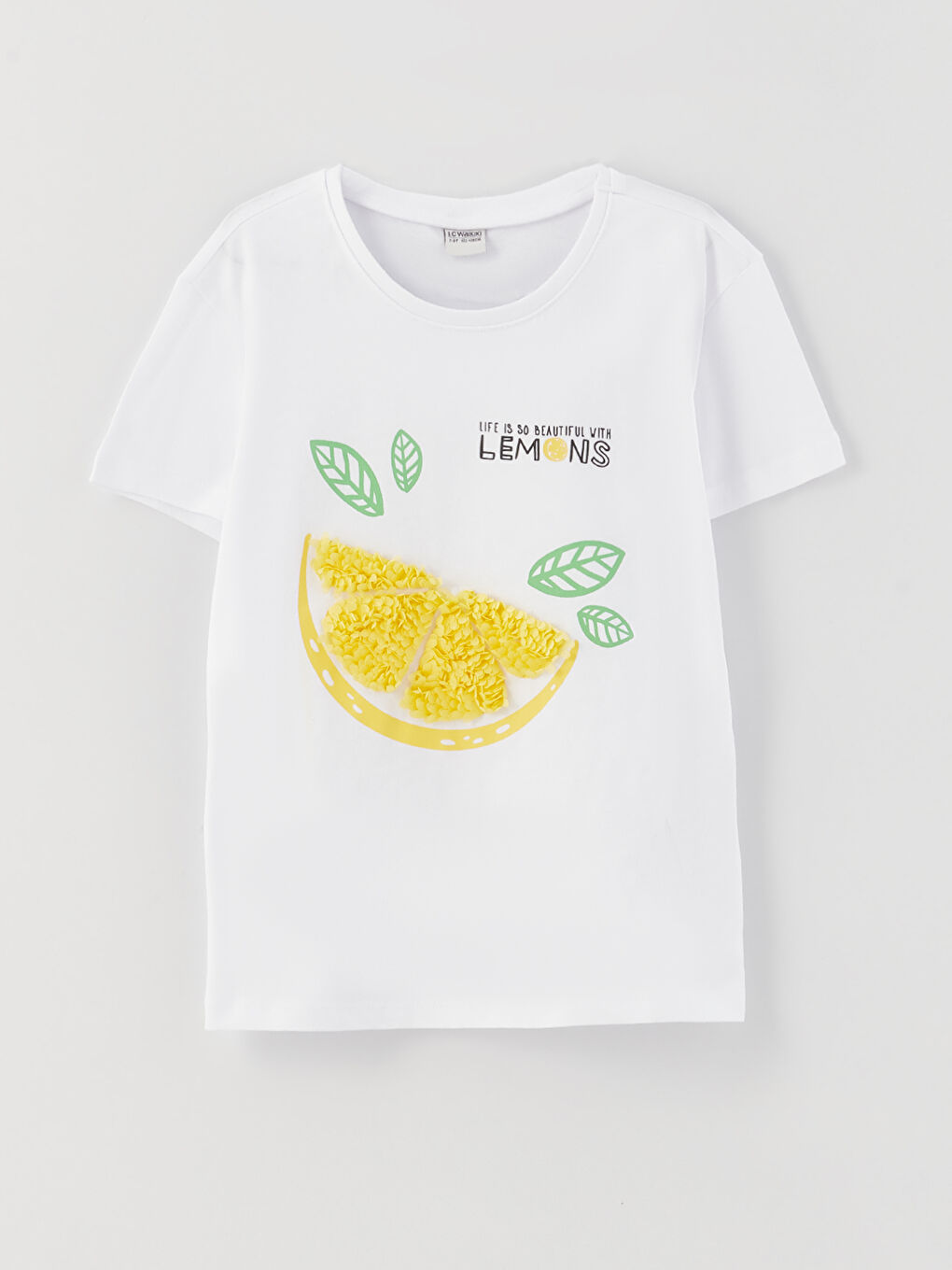 მრგვალი საყელო ნაბეჭდი მოკლე სახელო გოგონებისთვის მაისური