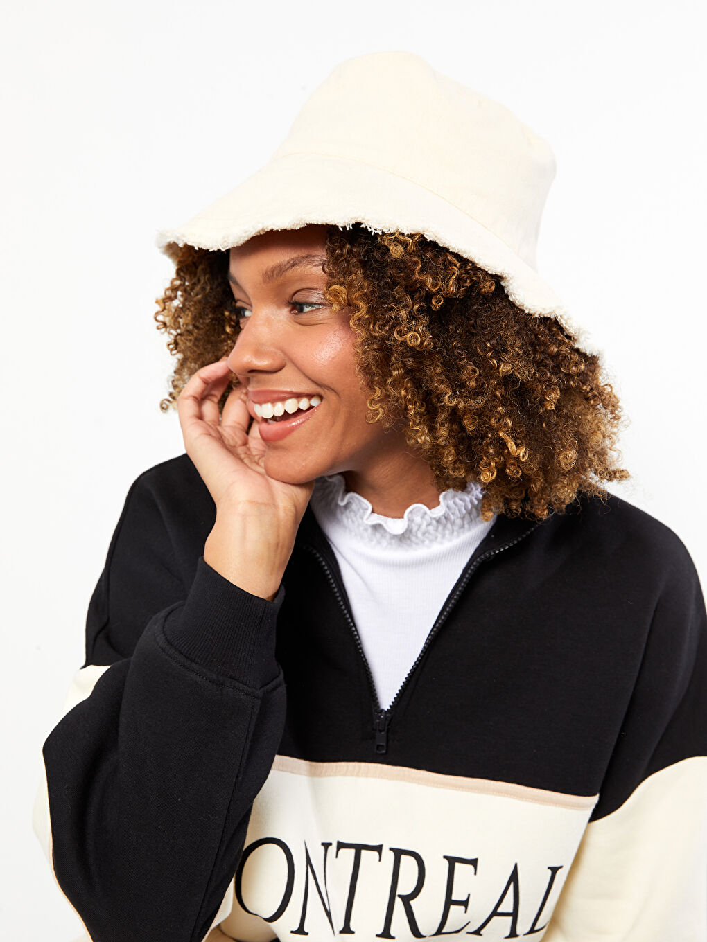 Gri Kadın Düz Bucket Şapka-1