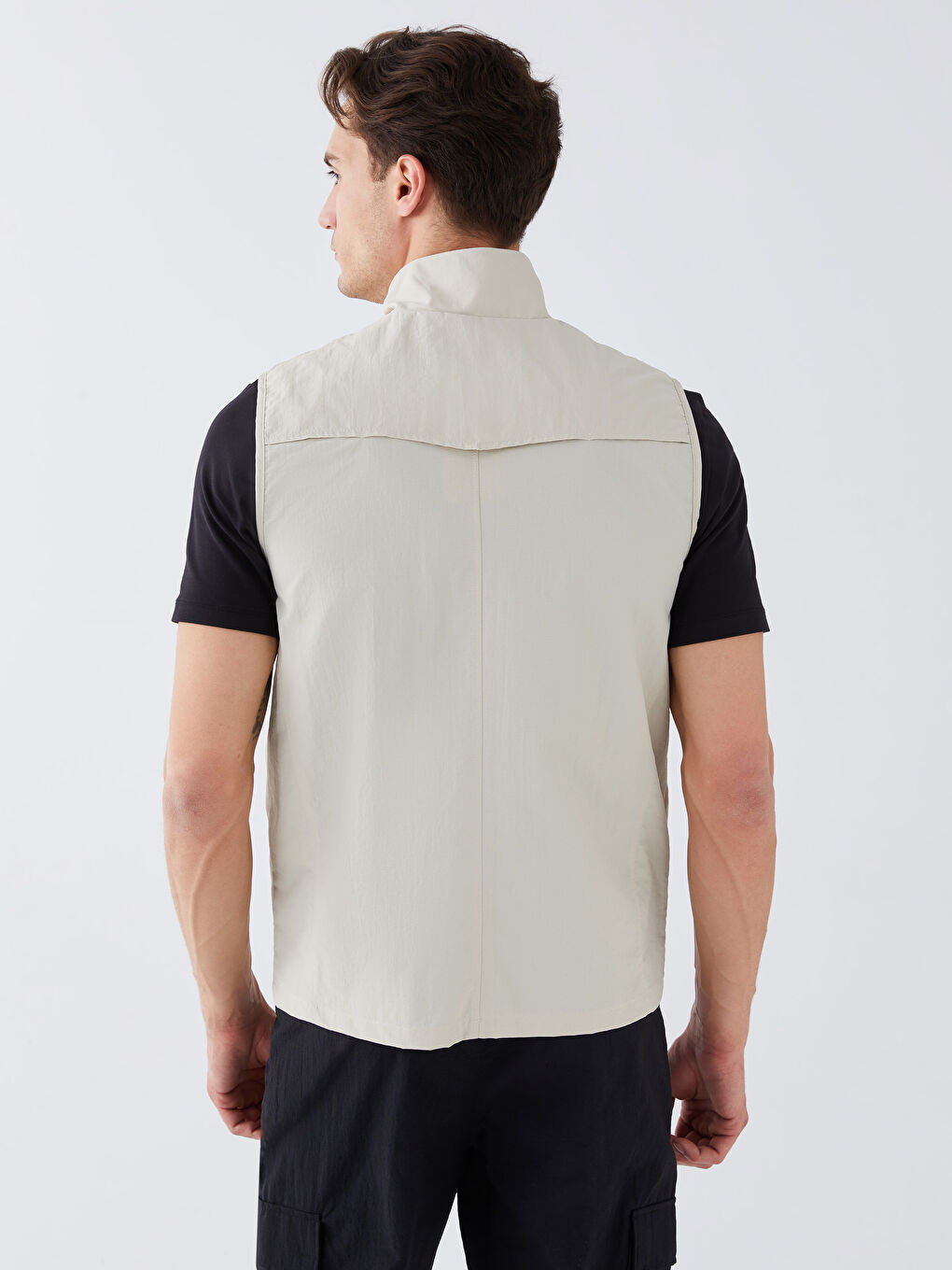 Gri Standart Kalıp Dik Yaka Erkek Avcı Yeleği-4