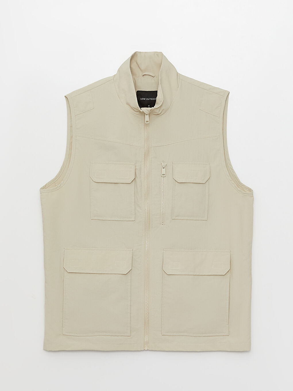 Gri Standart Kalıp Dik Yaka Erkek Avcı Yeleği-5