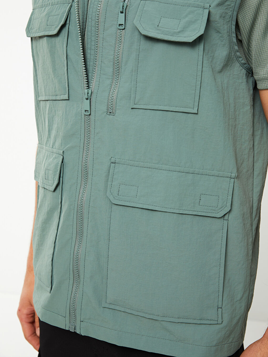 Yeşil Standart Kalıp Dik Yaka Erkek Avcı Yeleği-3