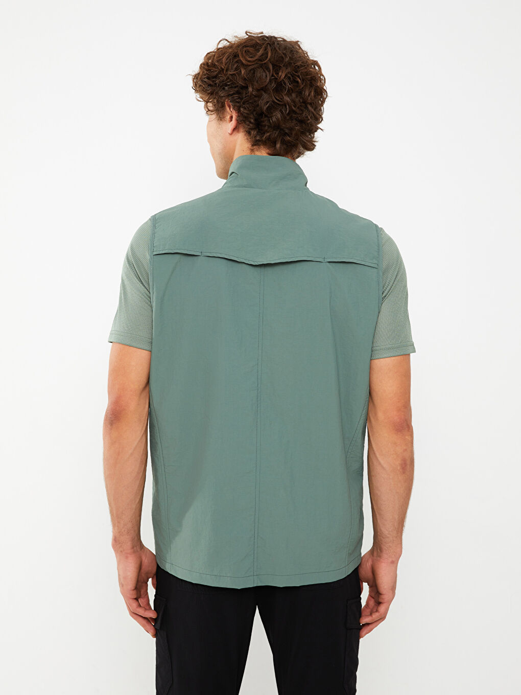 Yeşil Standart Kalıp Dik Yaka Erkek Avcı Yeleği-4