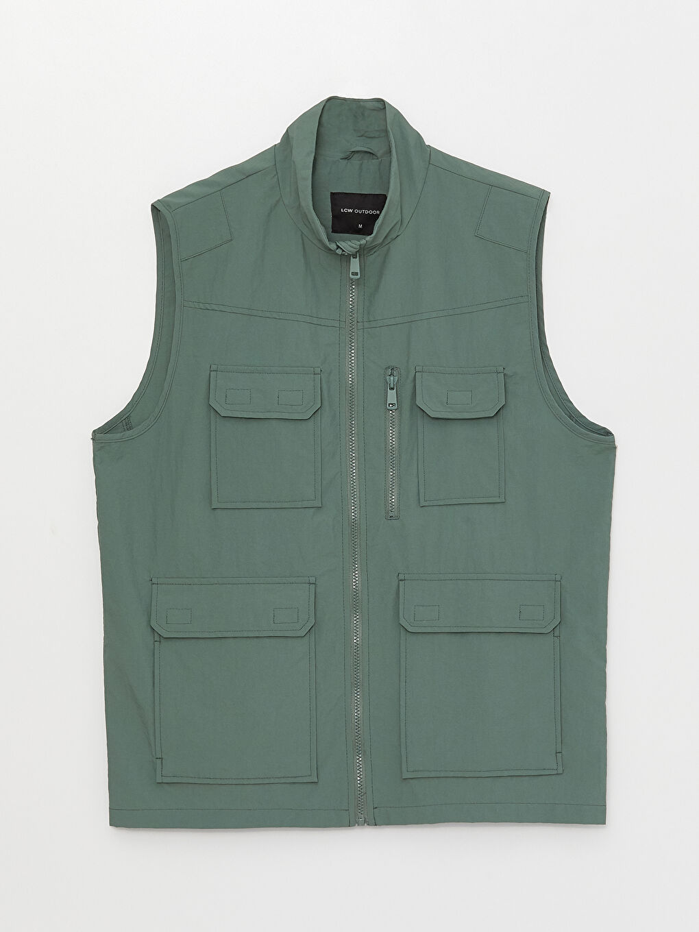 Yeşil Standart Kalıp Dik Yaka Erkek Avcı Yeleği-5