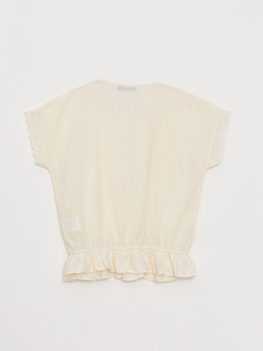 Bluză Pentru Fete Cu Guler Rotund Și Detalii Festonate, Mânecă Scurtă-1