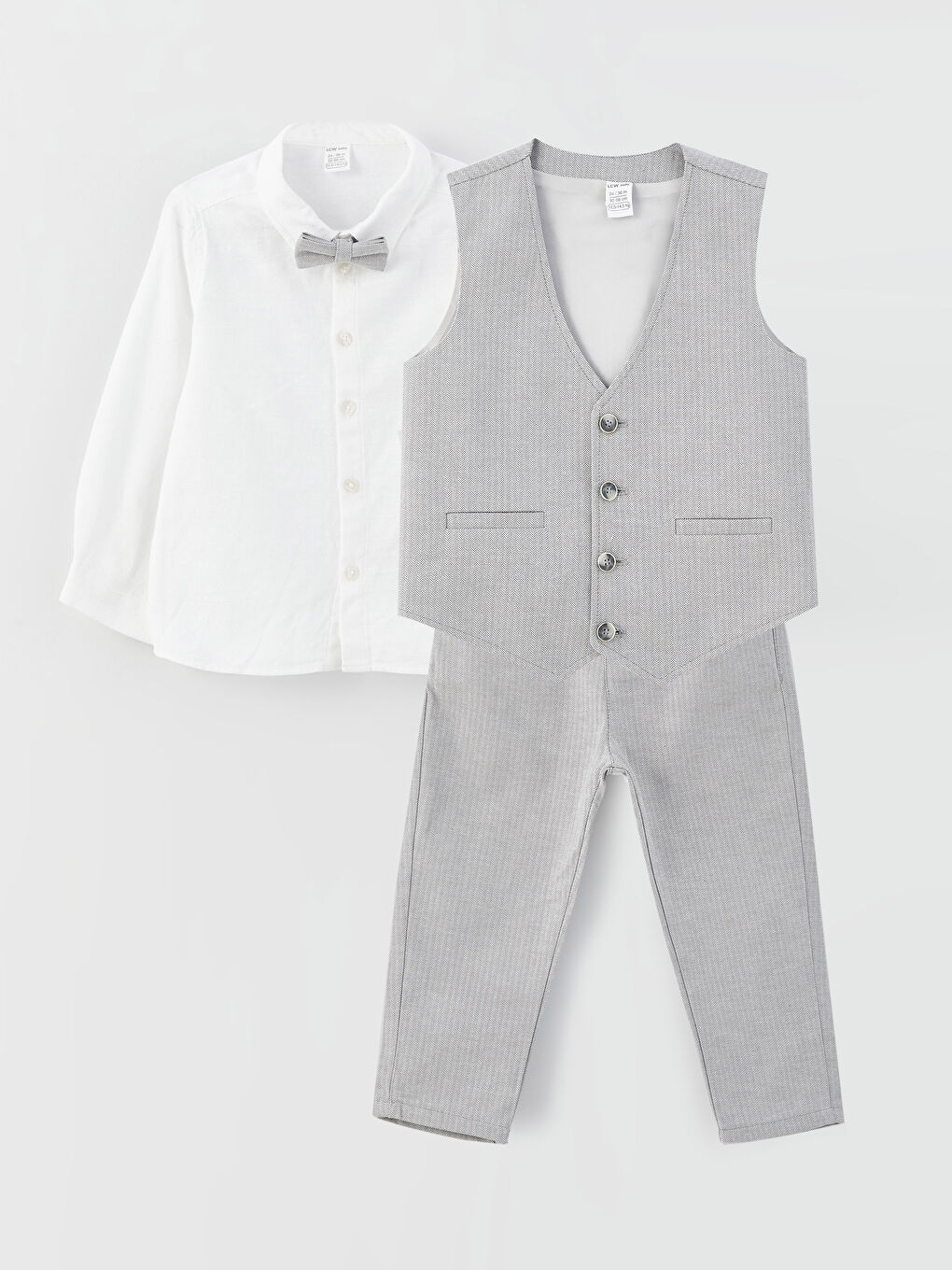 Beyaz Erkek Bebek Yelekli 4'lü Takım