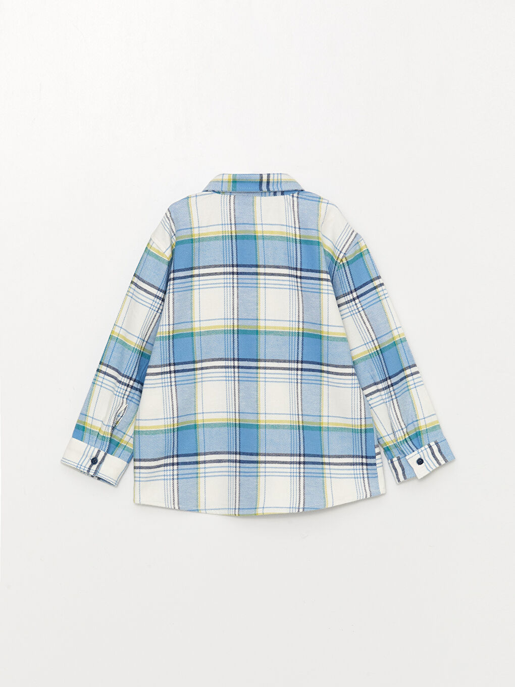 Mavi Kapüşonlu Uzun Kollu Ekose Desenli Erkek Bebek Gömlek ve Jean Pantolon 2'li Takım-4