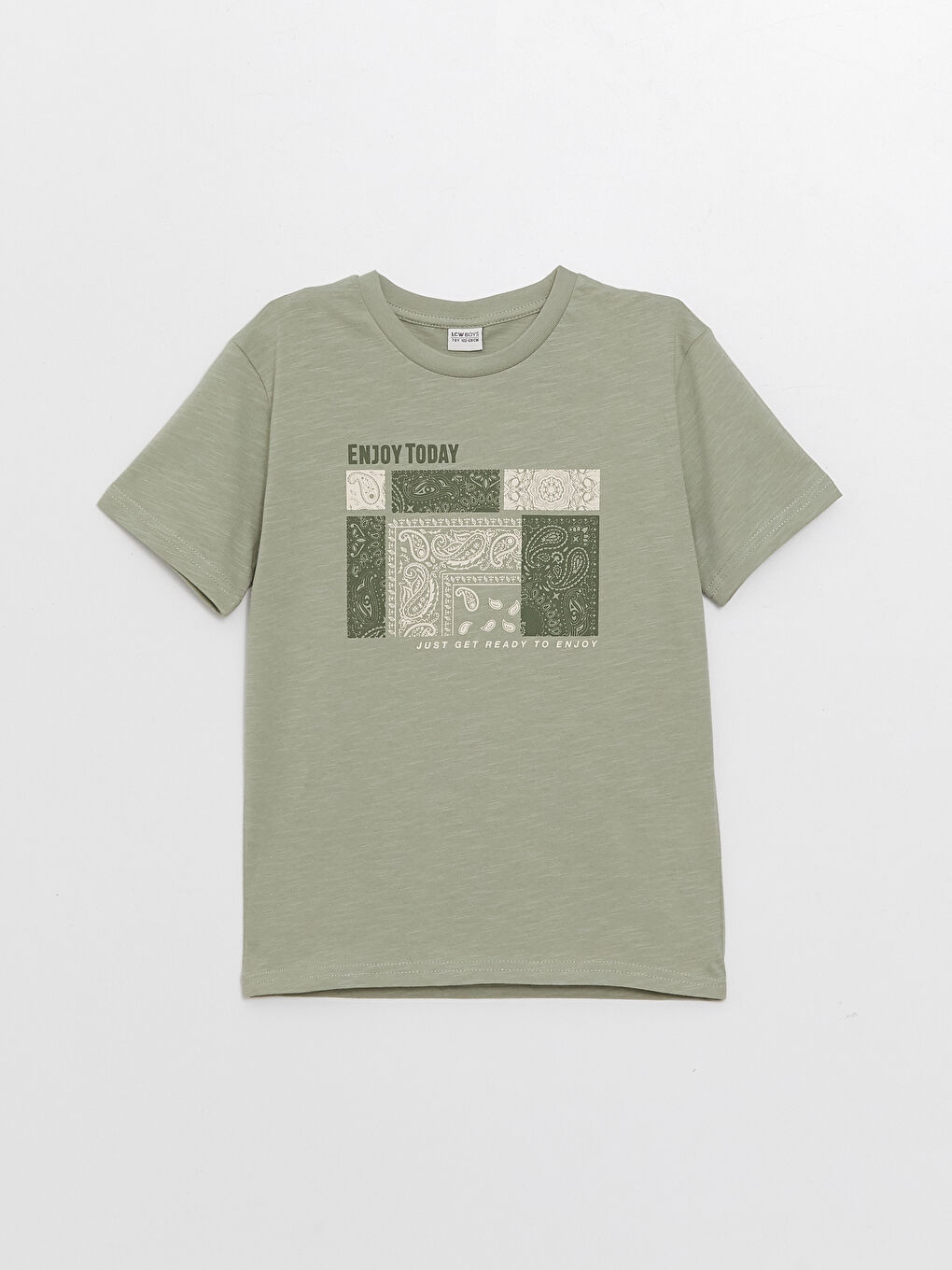 Yeşil Bisiklet Yaka Baskılı Kısa Kollu Erkek Çocuk Tişört