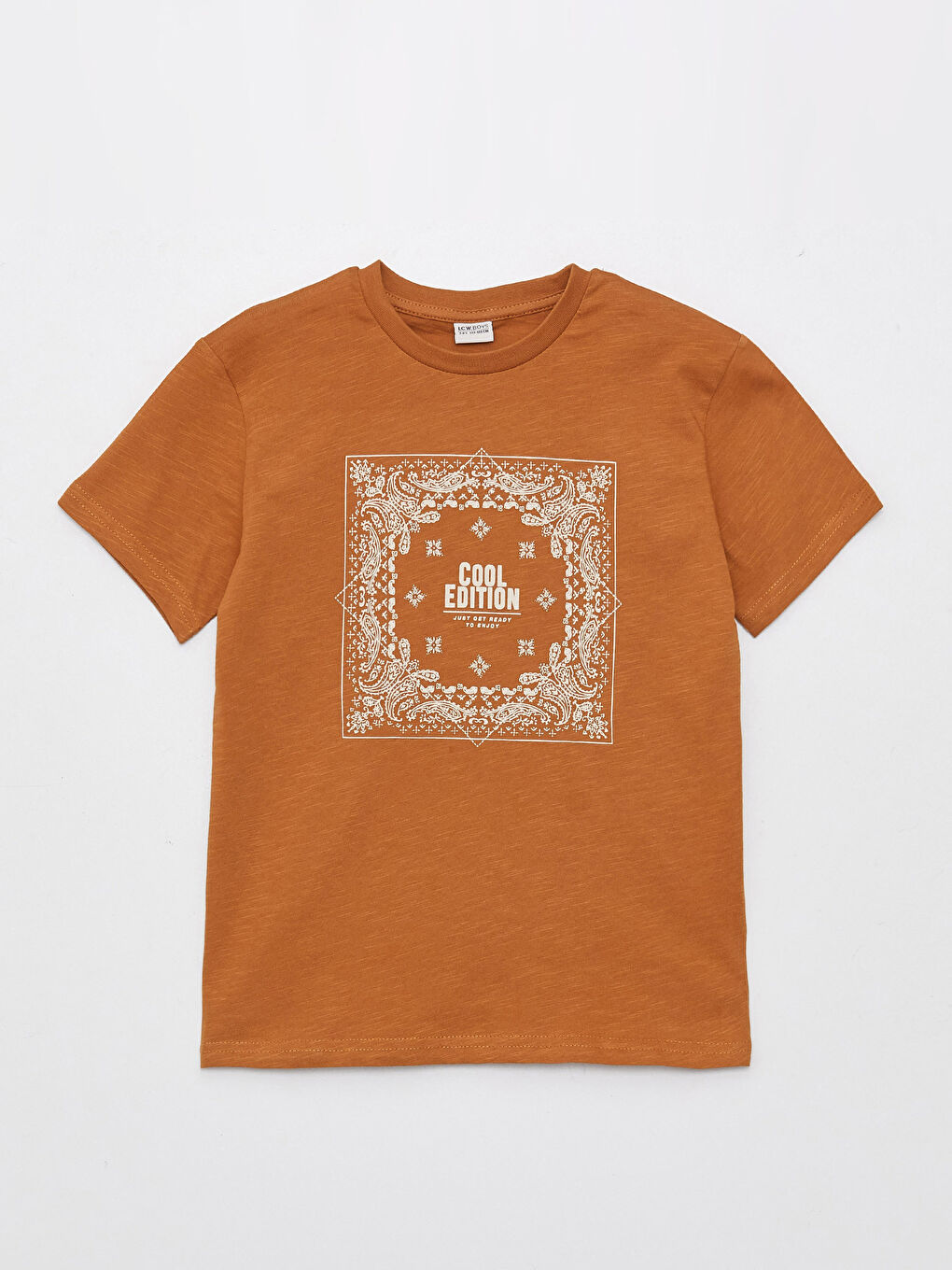 Kahverengi Bisiklet Yaka Baskılı Kısa Kollu Erkek Çocuk Tişört