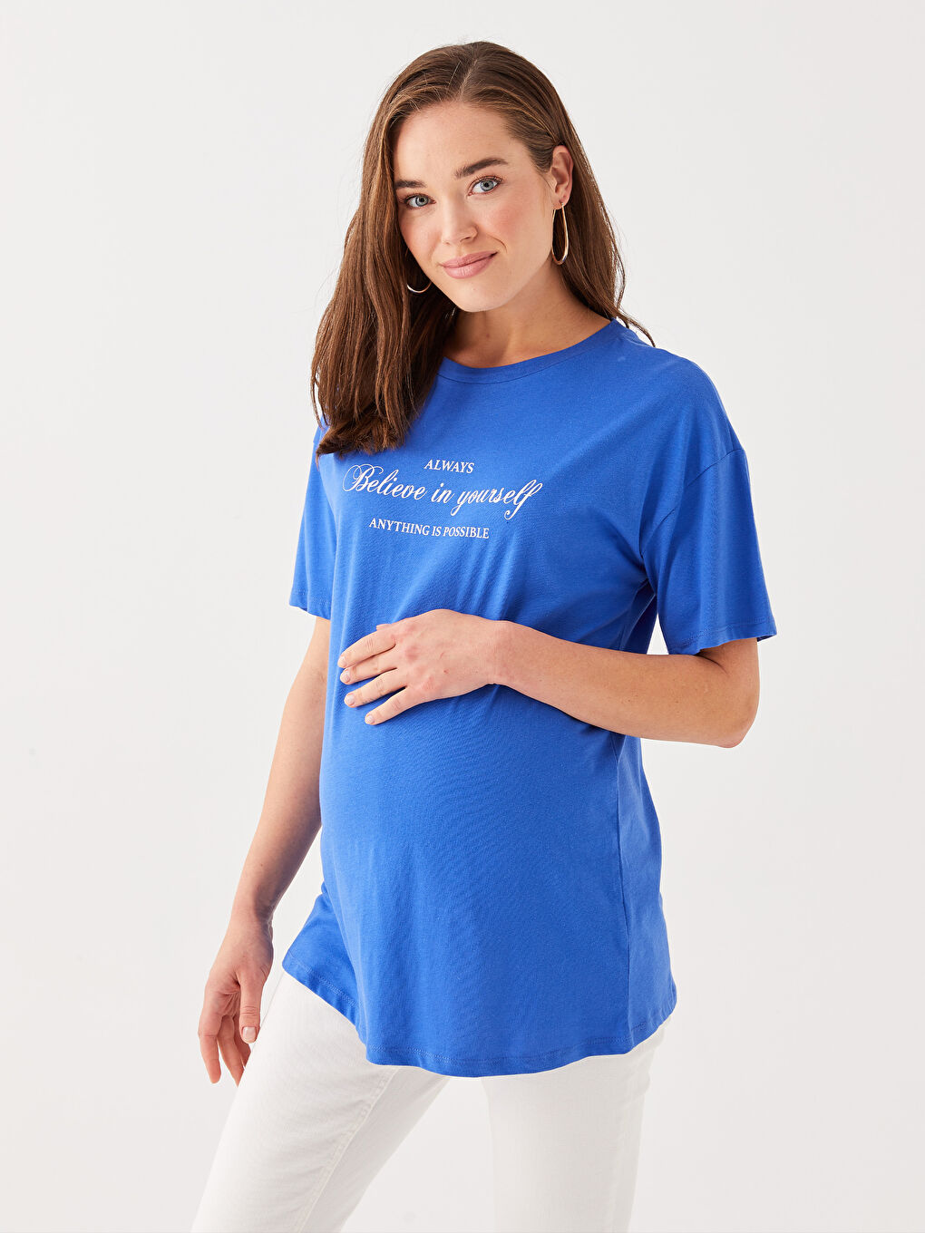 Crew Neck Printed Short Sleeve Cotton Maternity T-shirt