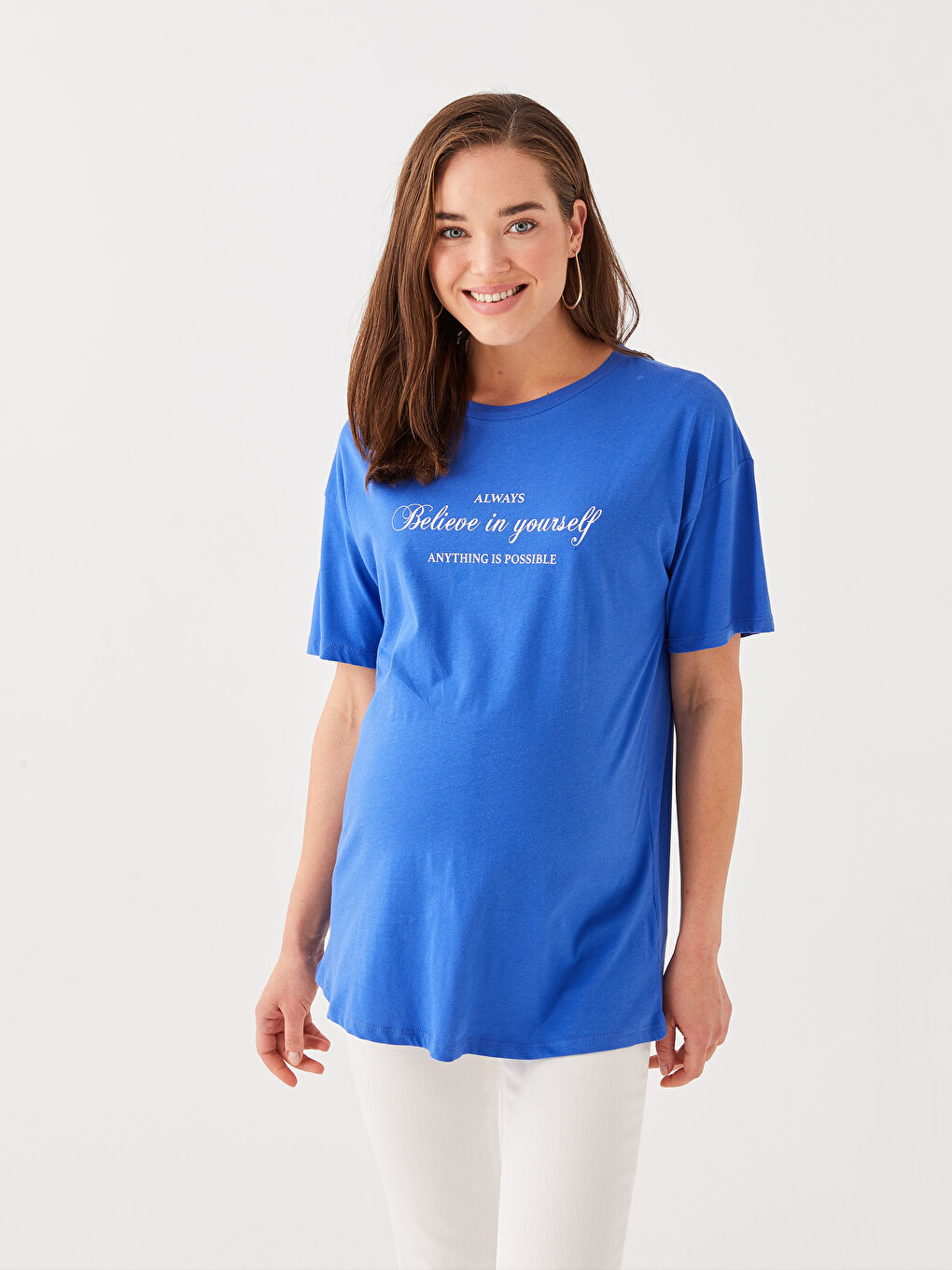 Crew Neck Printed Short Sleeve Cotton Maternity T-shirt-1