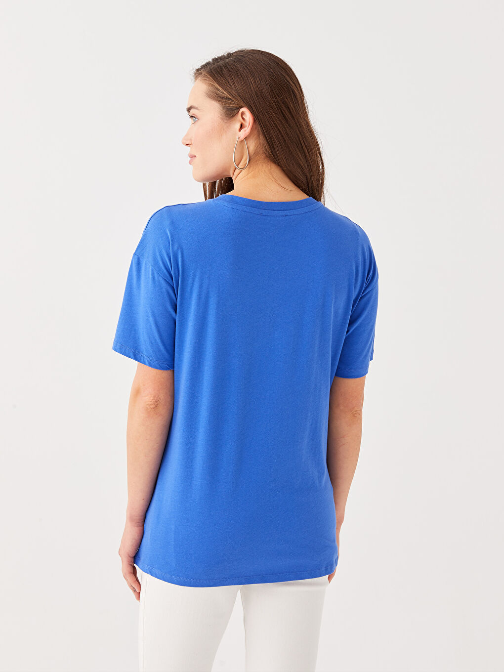 Crew Neck Printed Short Sleeve Cotton Maternity T-shirt-4