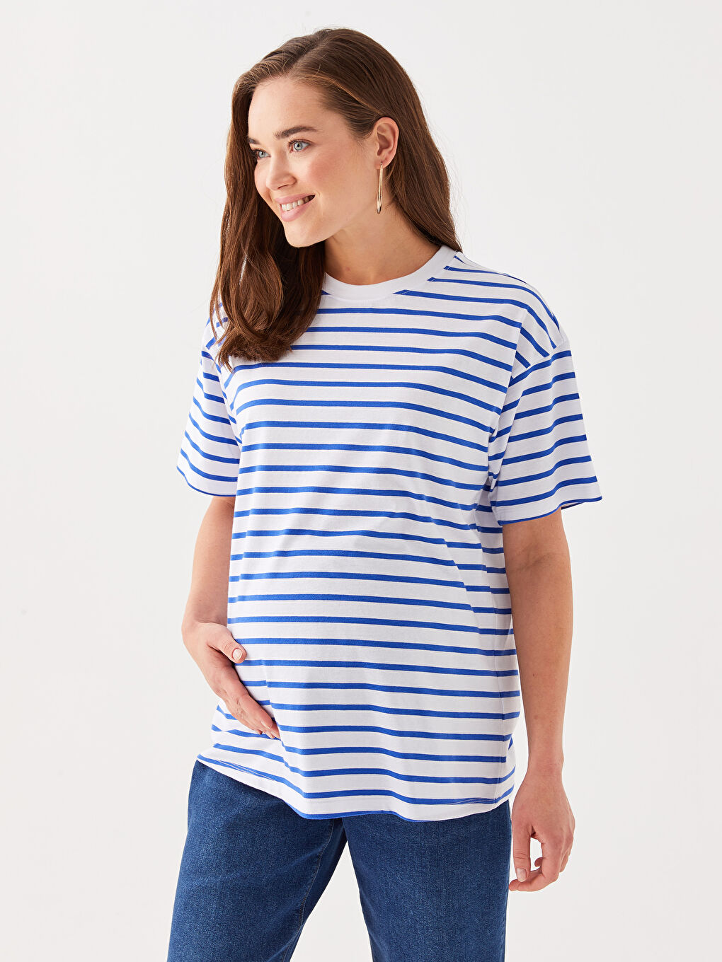 LCWAIKIKI Maternity Crew Neck Striped Short Sleeve Maternity T-Shirt -S37482Z8-LEN