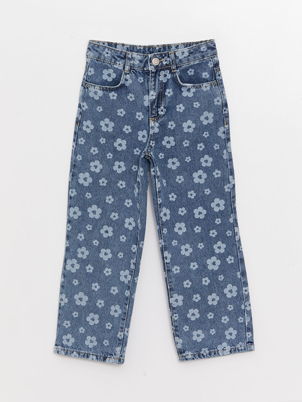 Mavi Baskılı Kız Çocuk Jean Pantolon-2