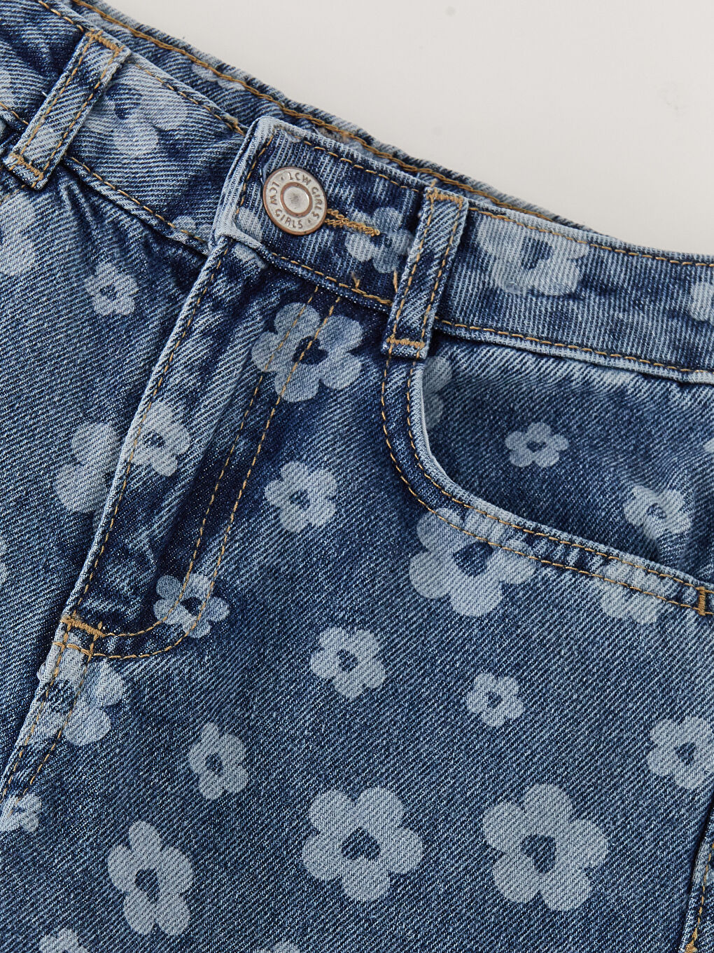 Mavi Baskılı Kız Çocuk Jean Pantolon-5