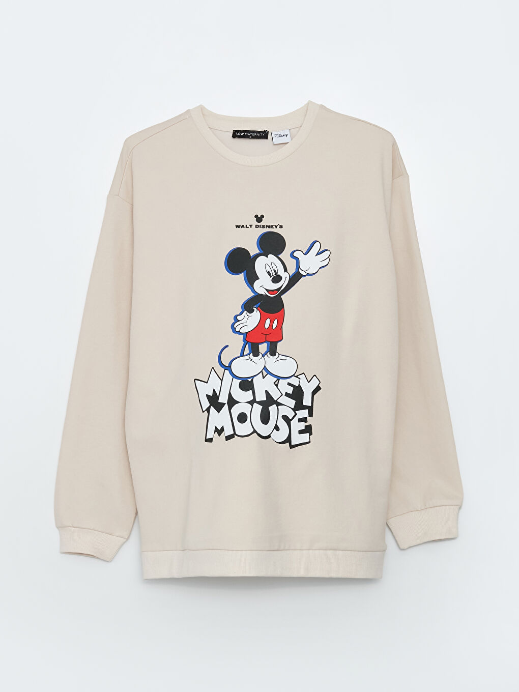 LCWAIKIKI Maternity Açık Bej Bisiklet Yaka Mickey Mouse Baskılı Uzun Kollu Hamile Sweatshirt - 5