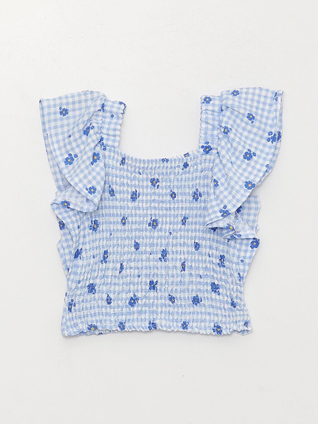 კვადრატული საყელო ნაბეჭდი მოკლე სახელო გოგონებისთვის ქროფ მაისური-4