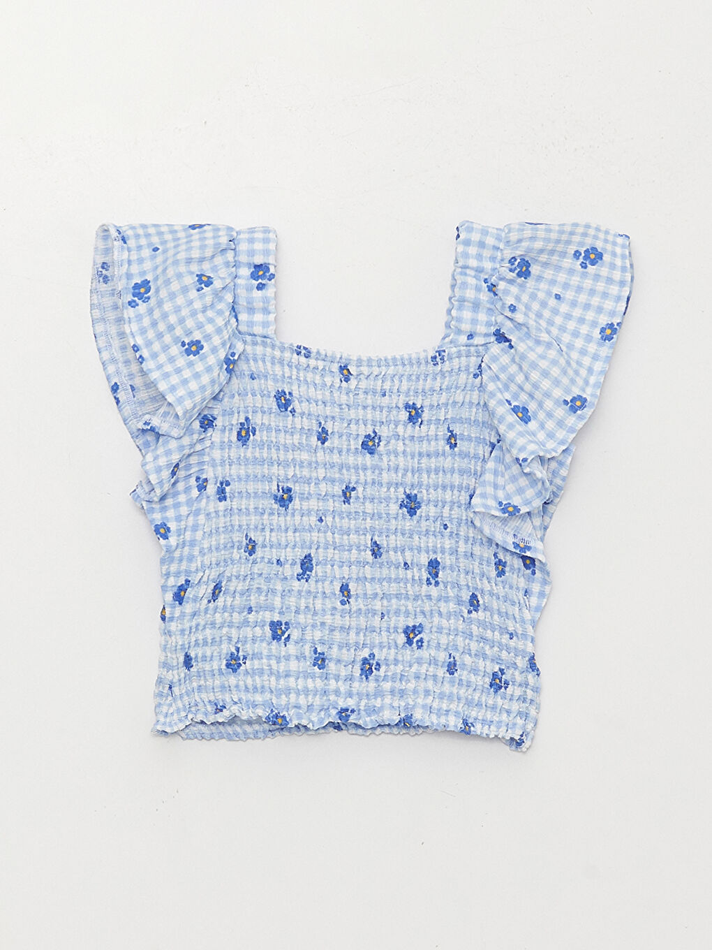 კვადრატული საყელო ნაბეჭდი მოკლე სახელო გოგონებისთვის ქროფ მაისური-5