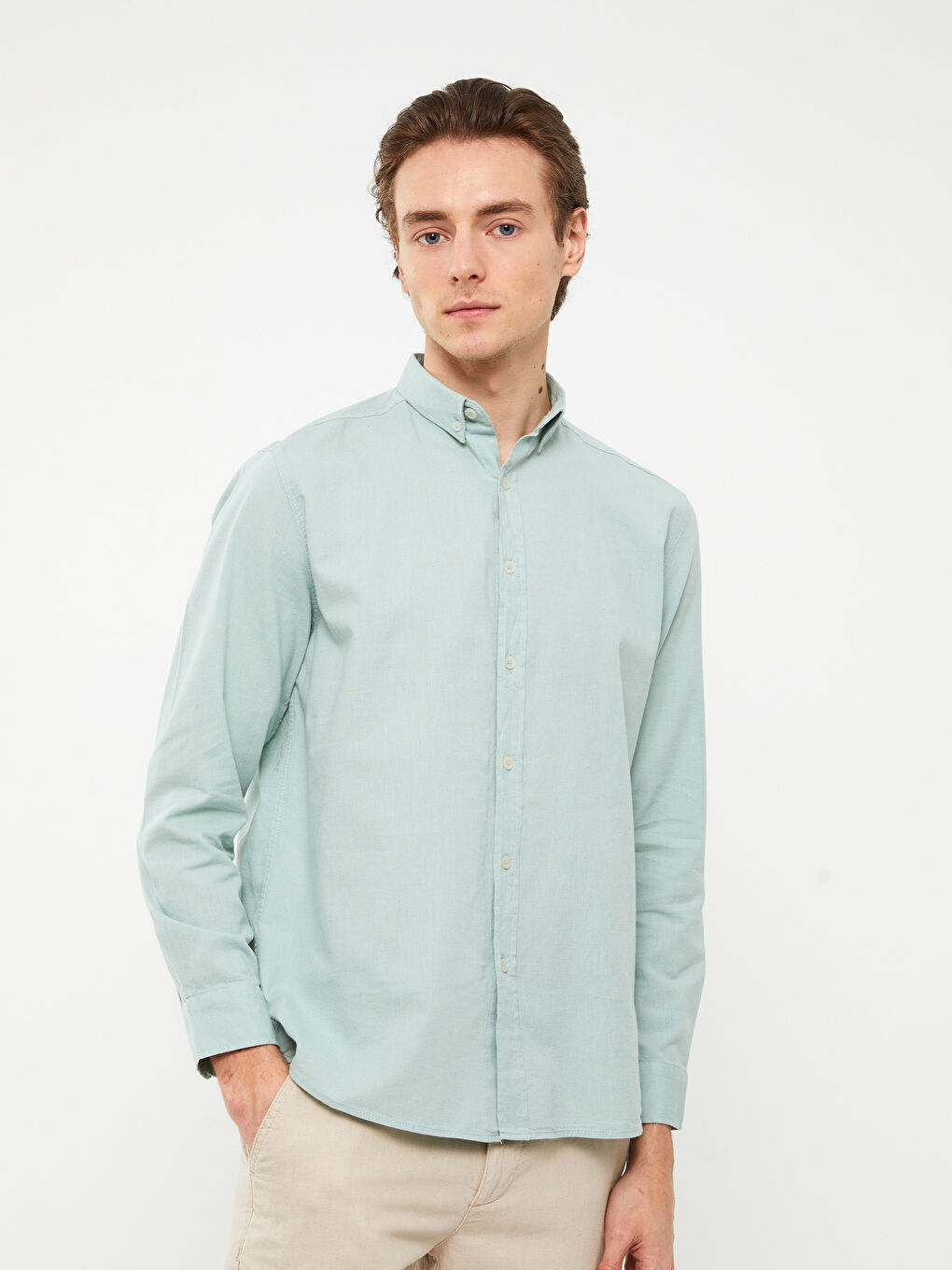 Рубашка из льняной смеси с длинным рукавом стандартного кроя для мужчин