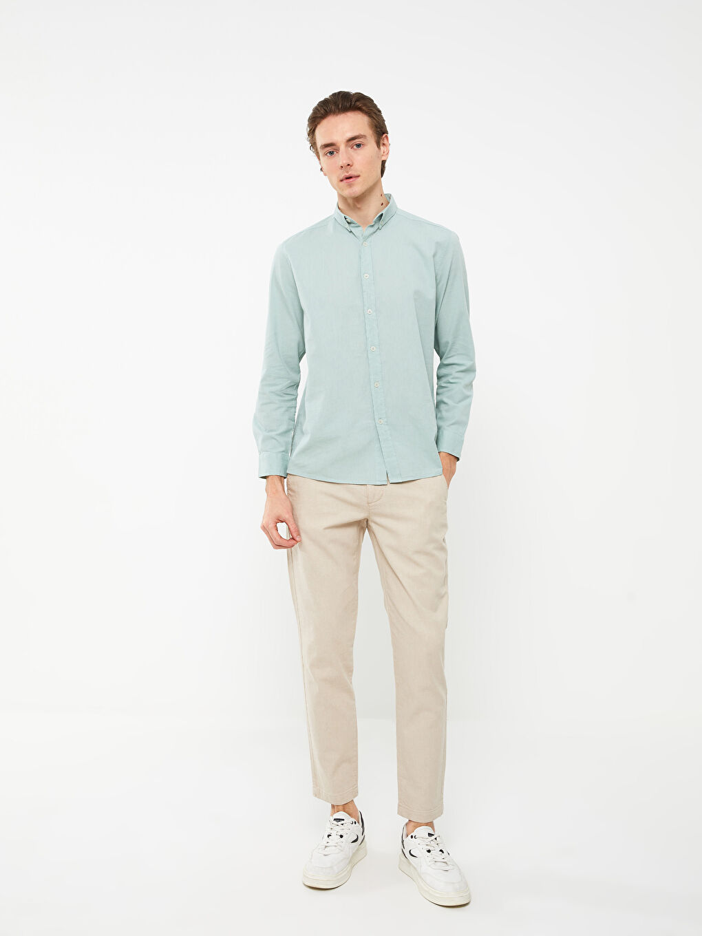 Рубашка из льняной смеси с длинным рукавом стандартного кроя для мужчин-2