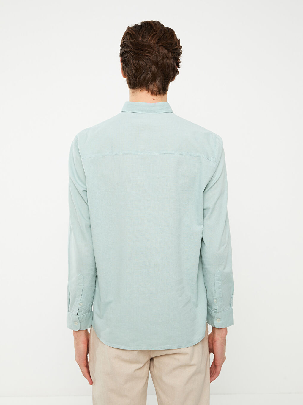 Рубашка из льняной смеси с длинным рукавом стандартного кроя для мужчин-4