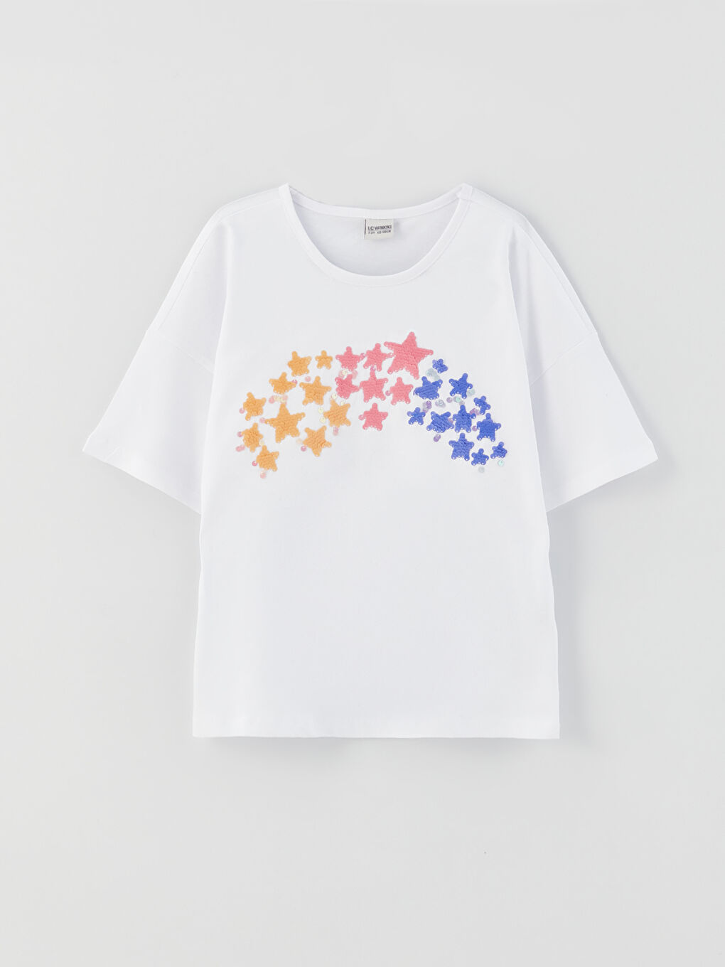 Футболка с круглым вырезом, двусторонними пайетками и коротким рукавом для девочек-1