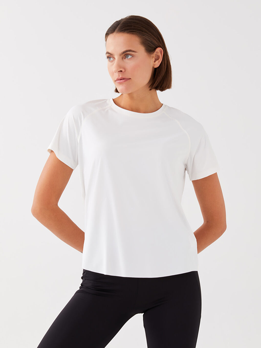 LCW SPORT Crew Neck Reflective Printed Short Sleeve Women's Sports T-Shirt -S37597Z8-R9J