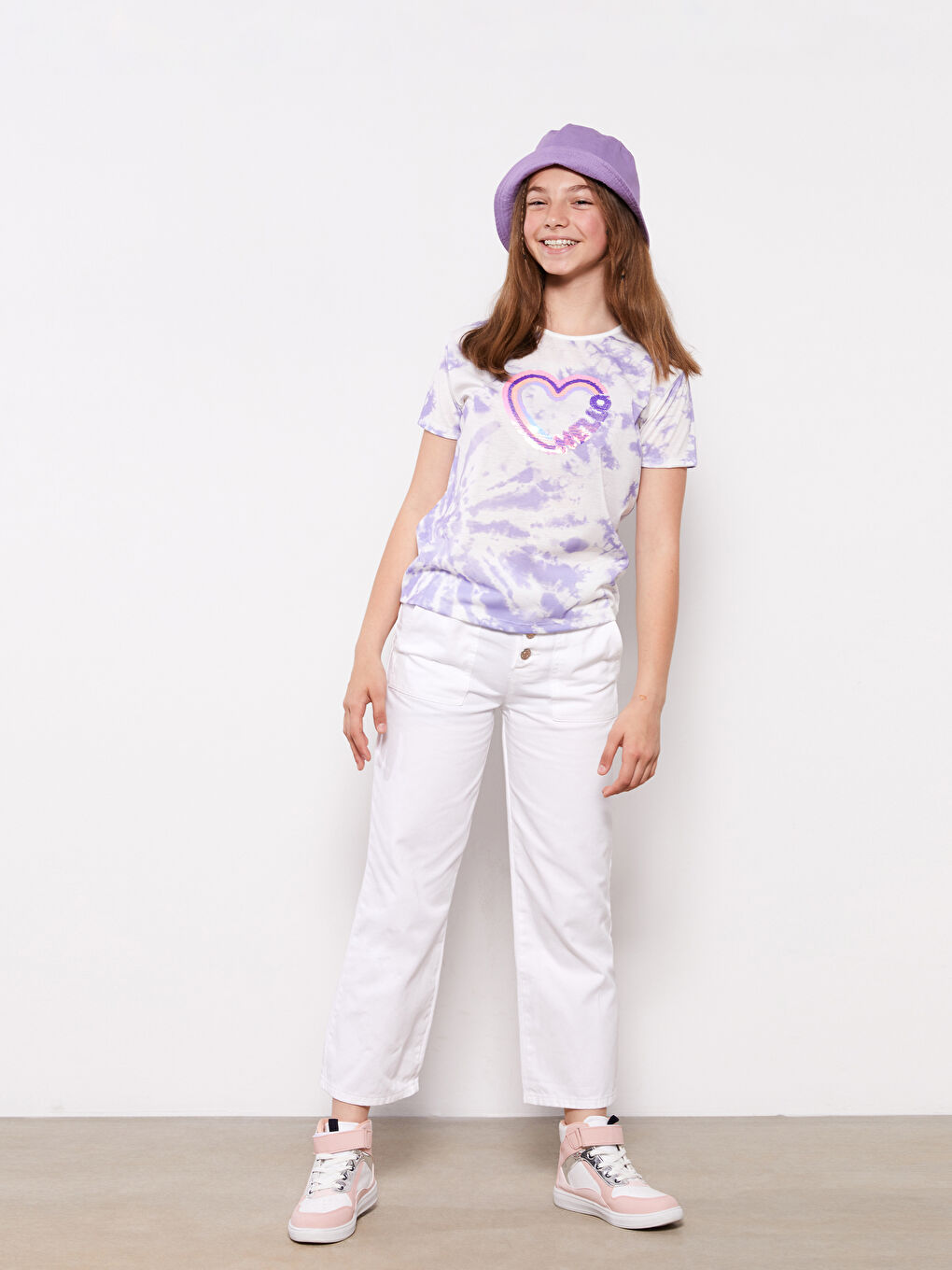 Тениска за момичета с кръгло деколте, двустранни пайети и къс ръкав-1