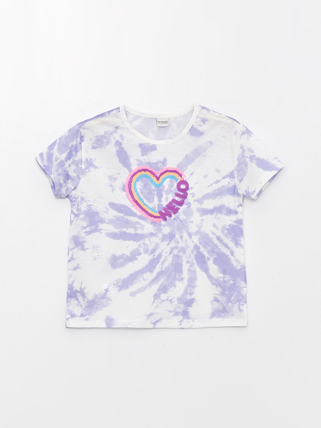 Тениска за момичета с кръгло деколте, двустранни пайети и къс ръкав-4