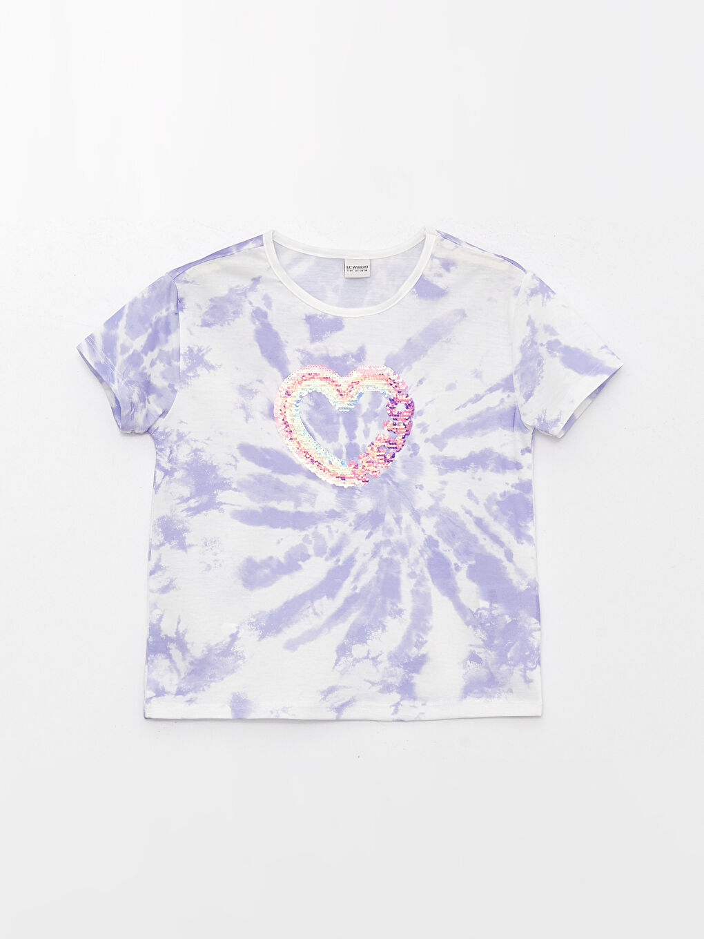 Тениска за момичета с кръгло деколте, двустранни пайети и къс ръкав-5