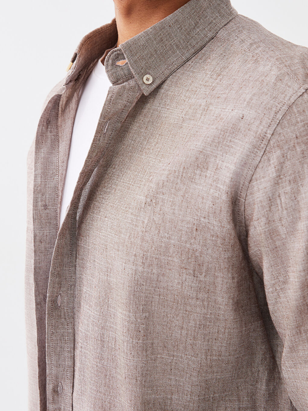 ерлерге арналған зығыр қоспасы стандартты пішім ұзын жең жейде-4