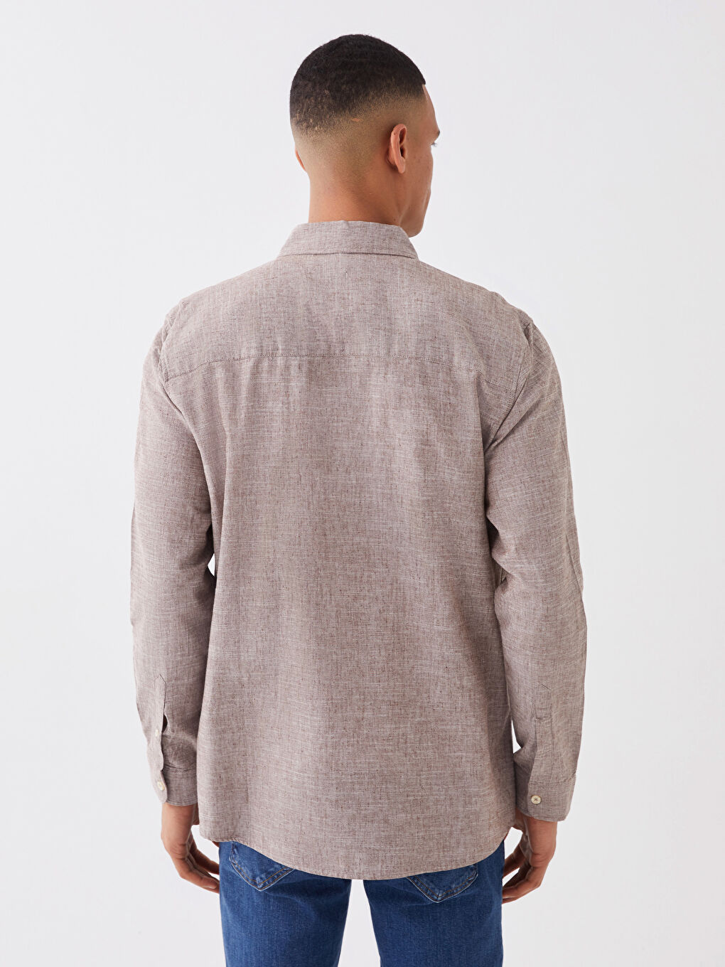 ерлерге арналған зығыр қоспасы стандартты пішім ұзын жең жейде-5