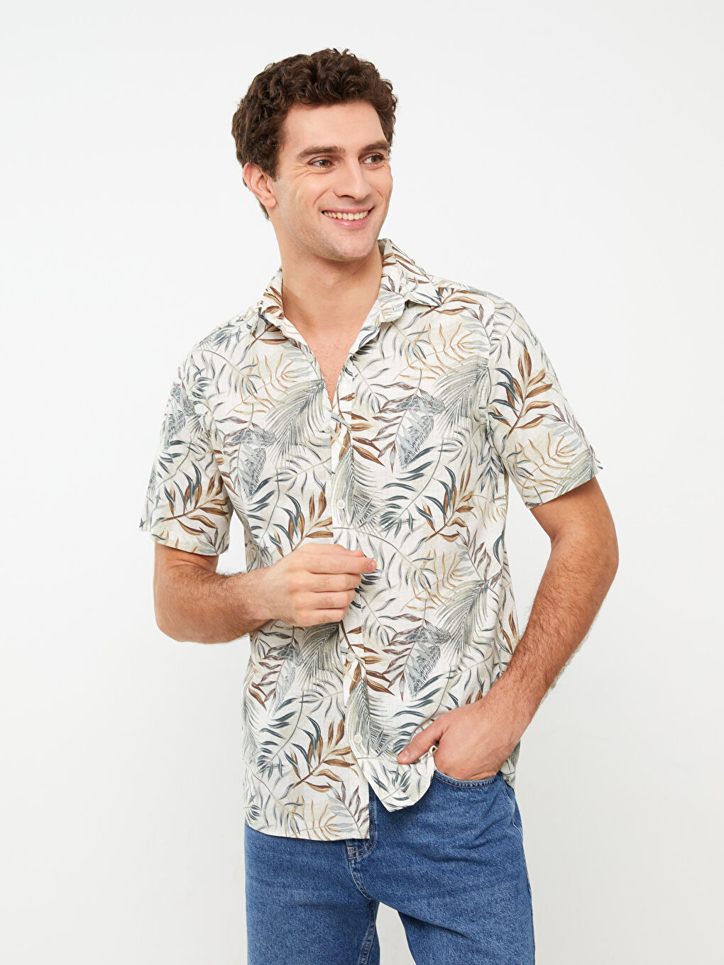 Рубашка Мужская Узорчатая Стандартного Кроя С Коротким Рукавом-1