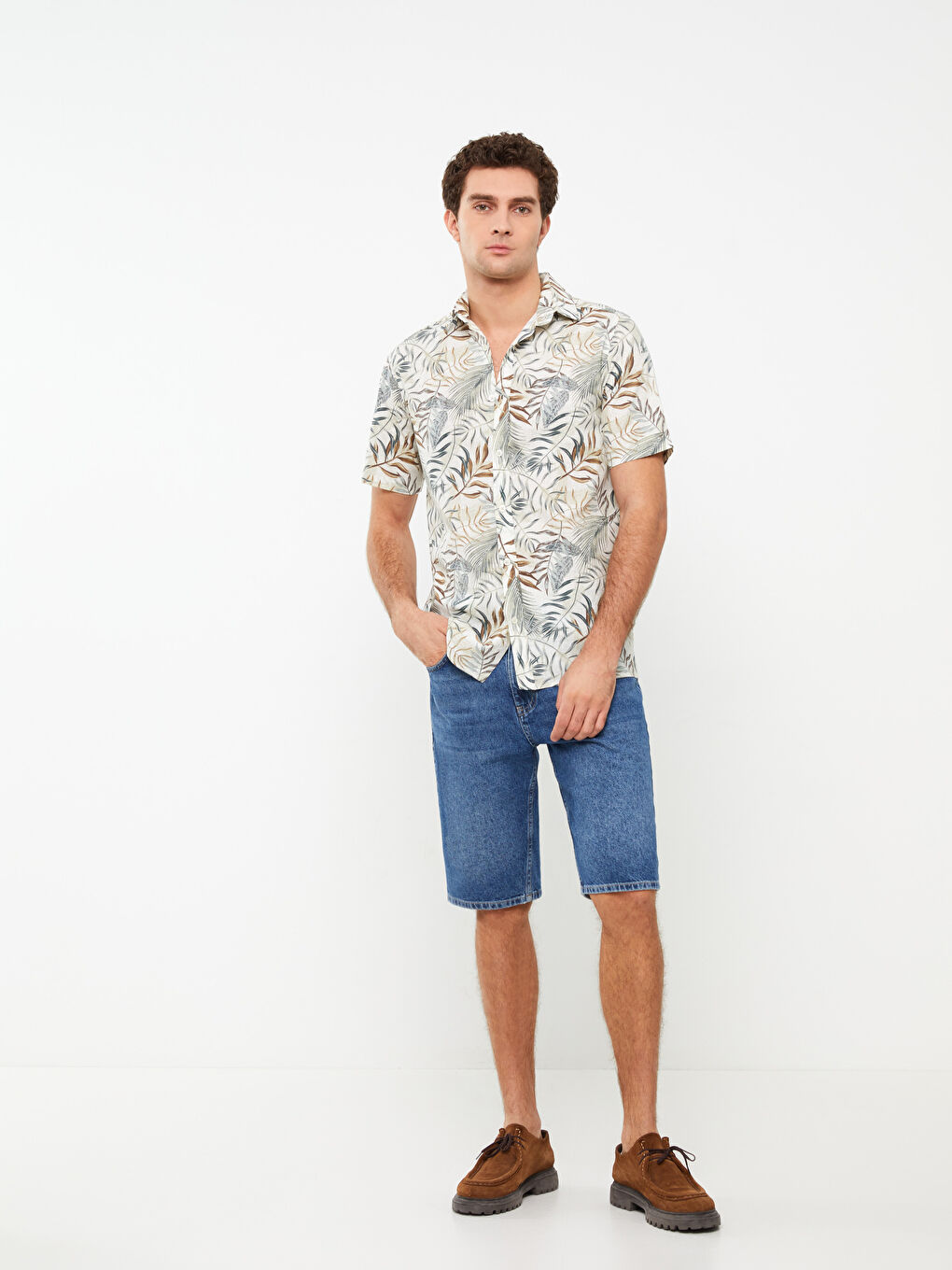 Рубашка Мужская Узорчатая Стандартного Кроя С Коротким Рукавом-2