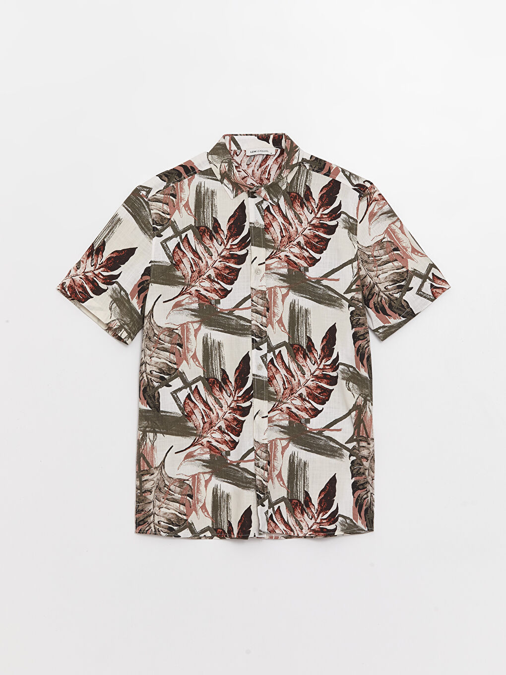 ерлерге арналған стандартты пішім қысқа жең өрнекті поплин жейде-5