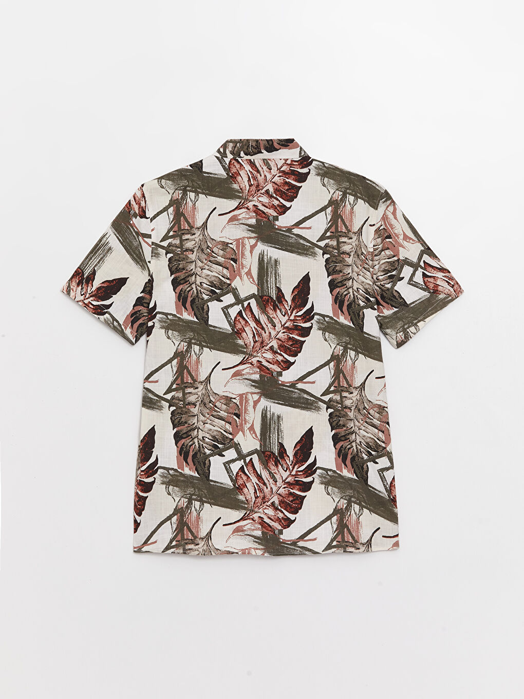 ерлерге арналған стандартты пішім қысқа жең өрнекті поплин жейде-6