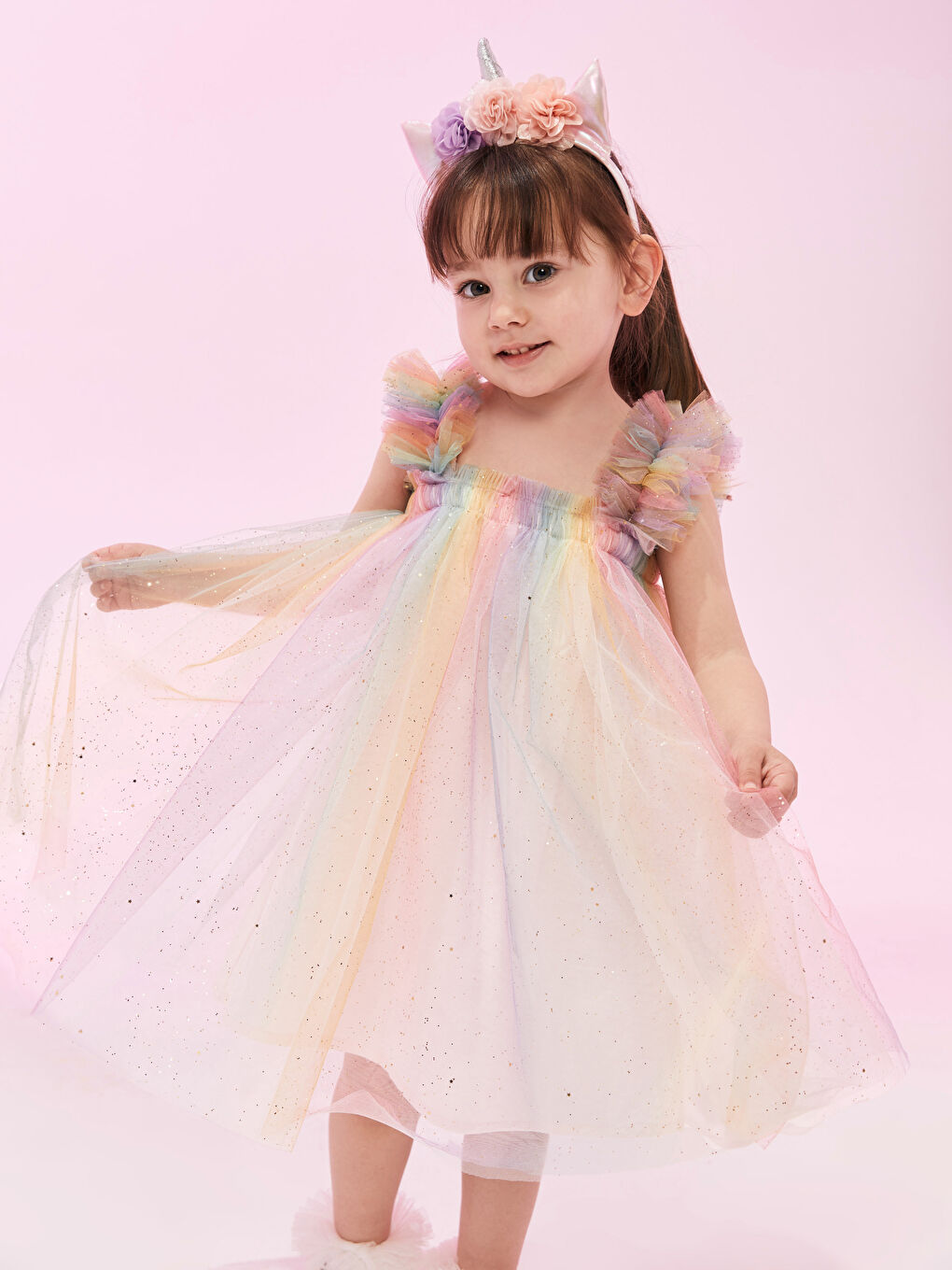 LCW baby Pembe 3 Boyutlu Çiçek Detaylı Kız Bebek Taç