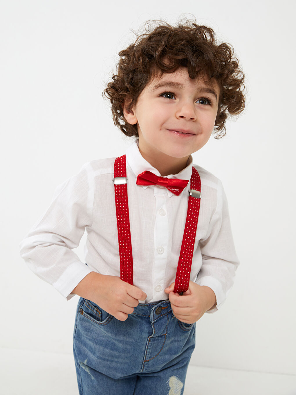 Kırmızı Atatürk İmza Baskılı Erkek Bebek Pantolon Askısı ve Papyon-1