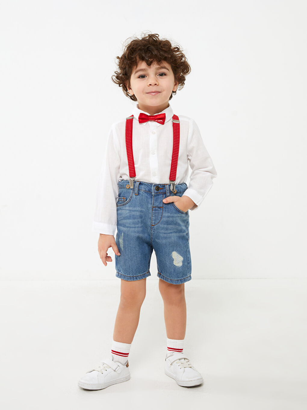 Kırmızı Atatürk İmza Baskılı Erkek Bebek Pantolon Askısı ve Papyon-2