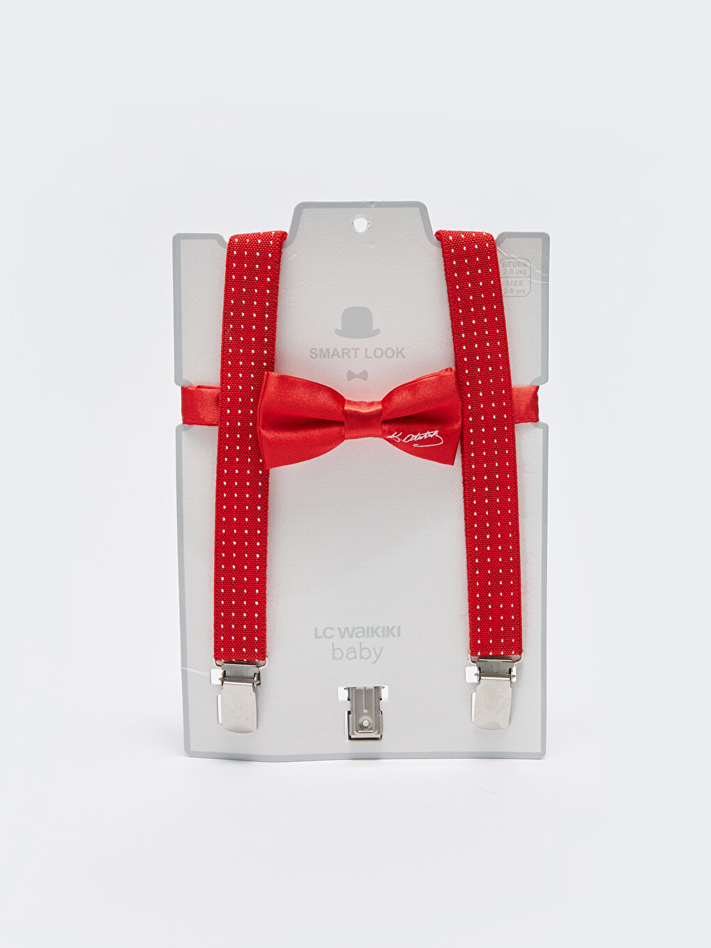 Kırmızı Atatürk İmza Baskılı Erkek Bebek Pantolon Askısı ve Papyon-3