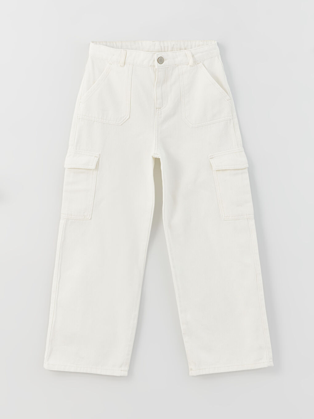 Beyaz Wideleg Kız Çocuk Jean Pantolon-2
