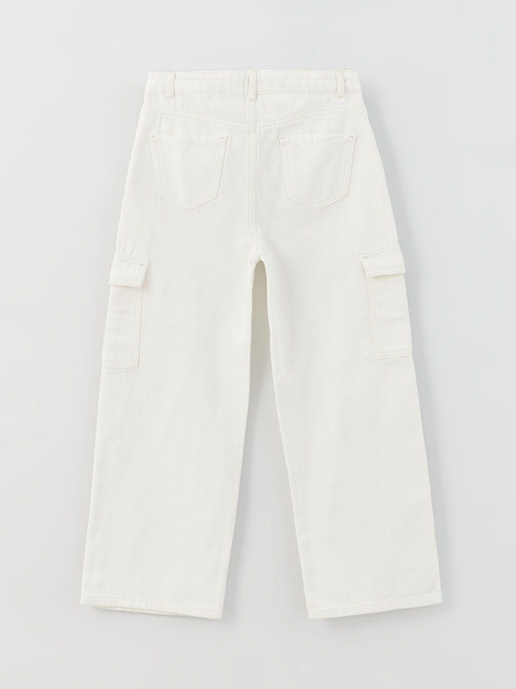 Beyaz Wideleg Kız Çocuk Jean Pantolon-3