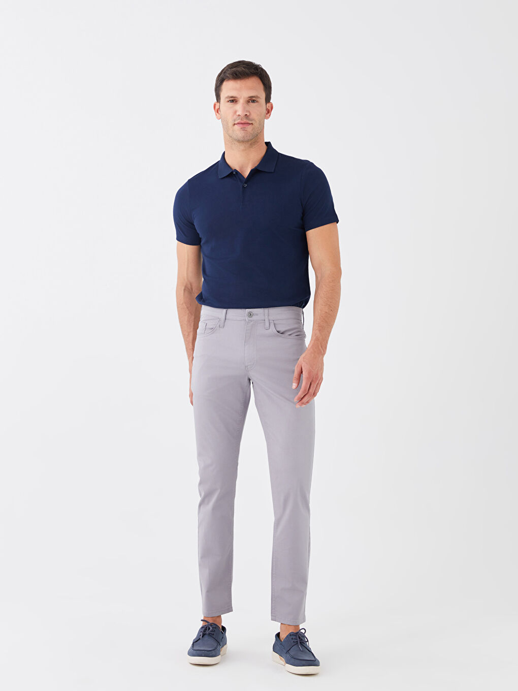 Gri Dar Kalıp Gabardin Erkek Chino Pantolon-1