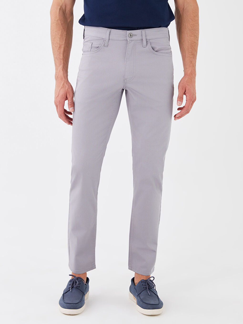 Gri Dar Kalıp Gabardin Erkek Chino Pantolon-3