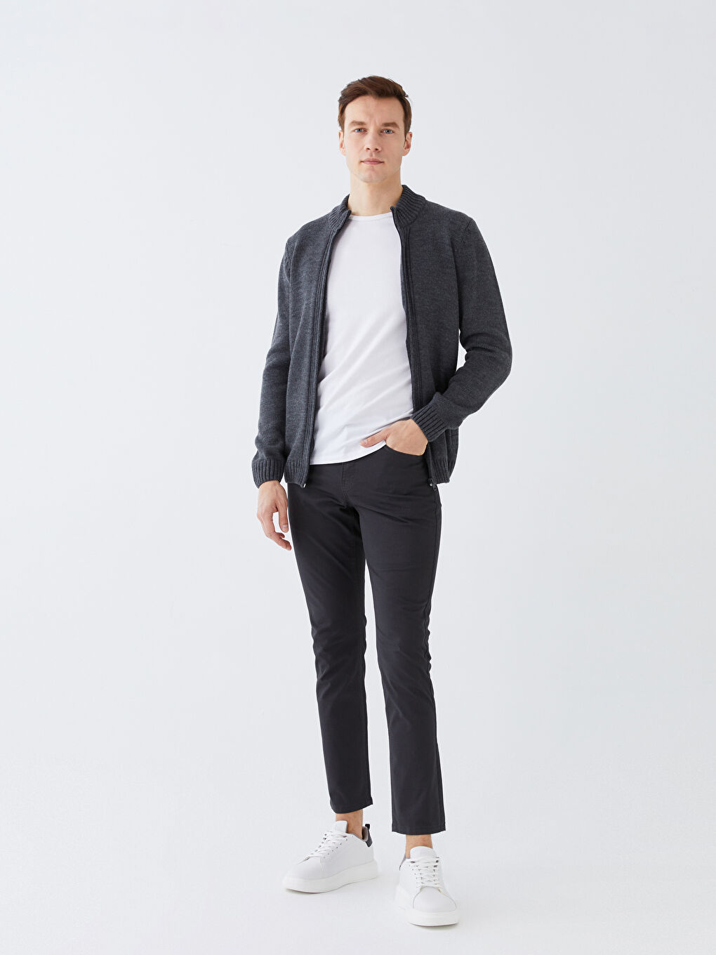Antrasit Dar Kalıp Gabardin Erkek Chino Pantolon